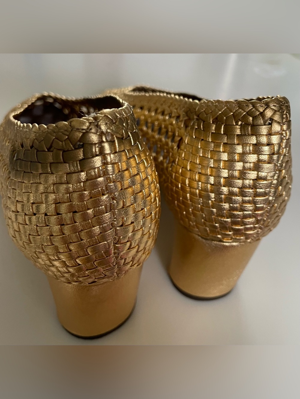 Anonymous Copenhagen Hand-Braided Gold Leather Sessi Heels - Picture 3 of 7